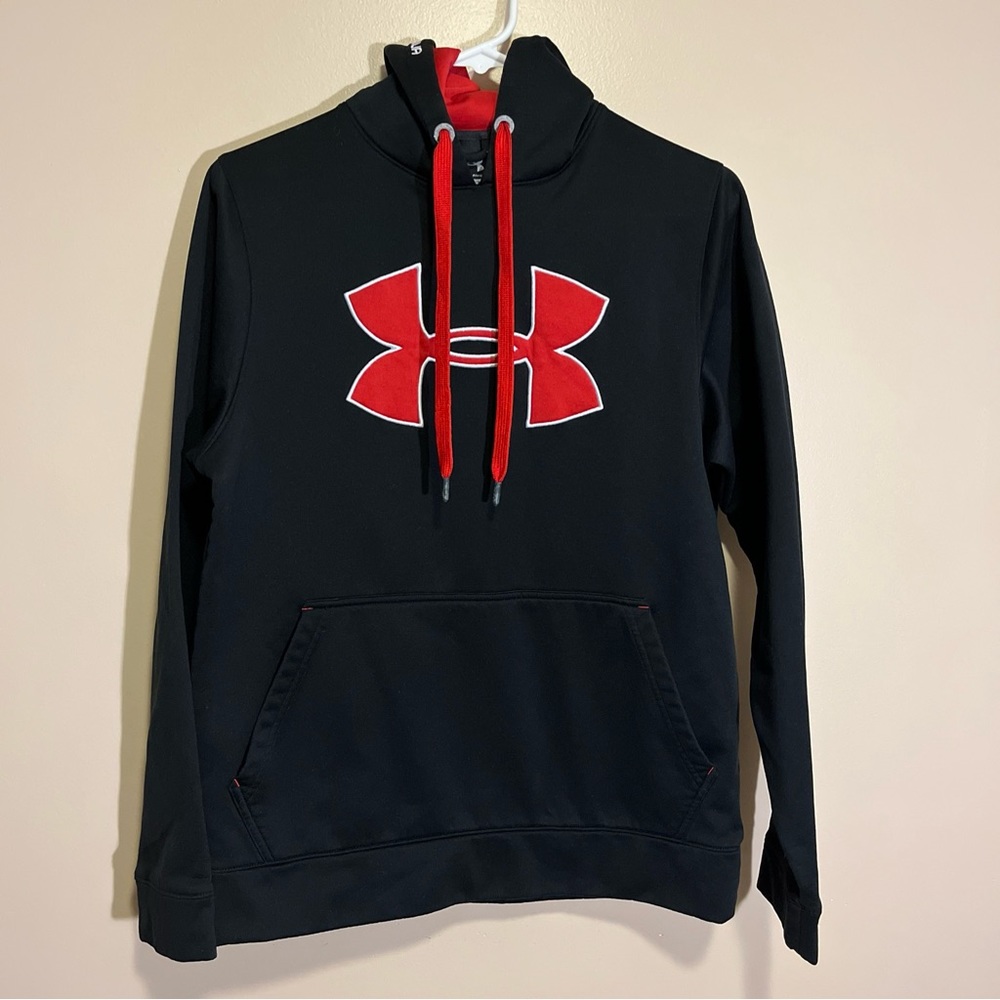 Under Armour Men's Size Small -Medium Black-Red Pullover Hoodie Sweatshirt.
